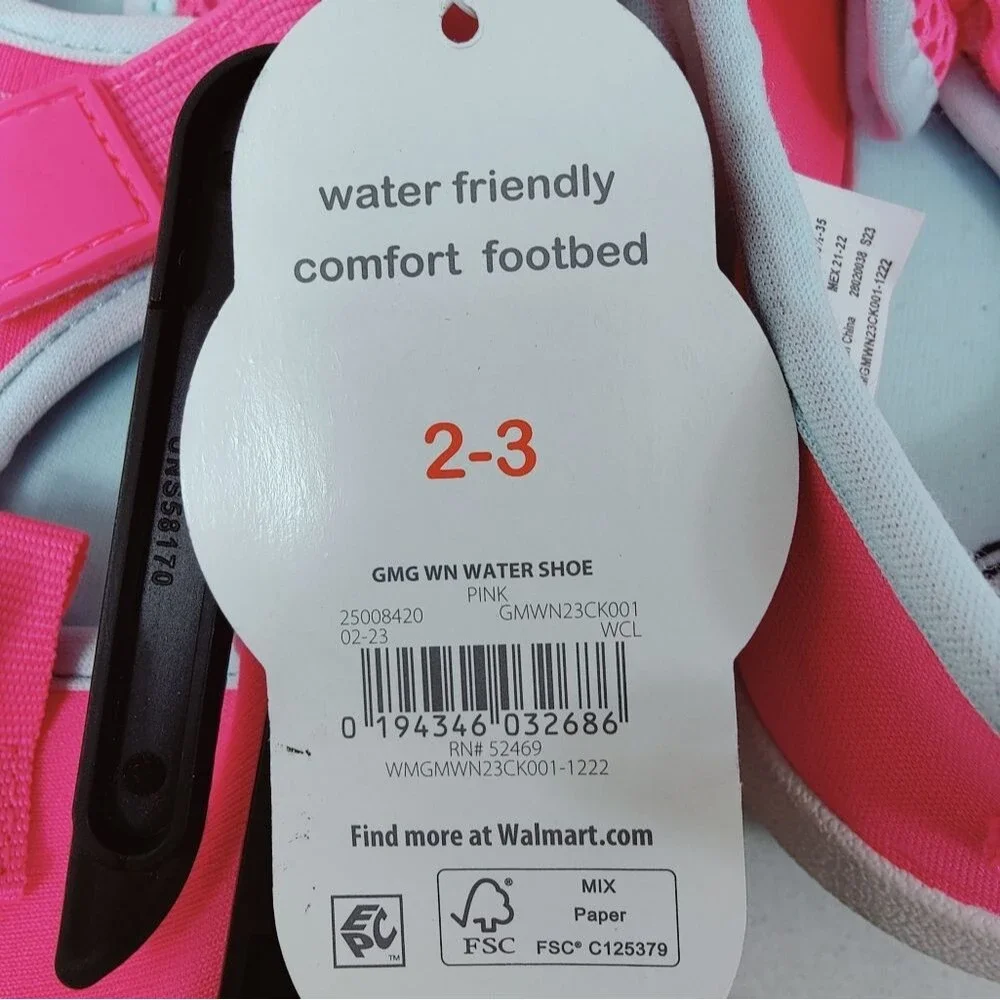 NWT Wonder Nation Toddler Girls' Neon Hot Pink Water Shoes, Sz 2-3